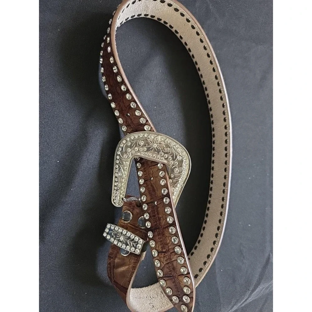 Western Genuine Leather Belt Medium-Large Rhinestone